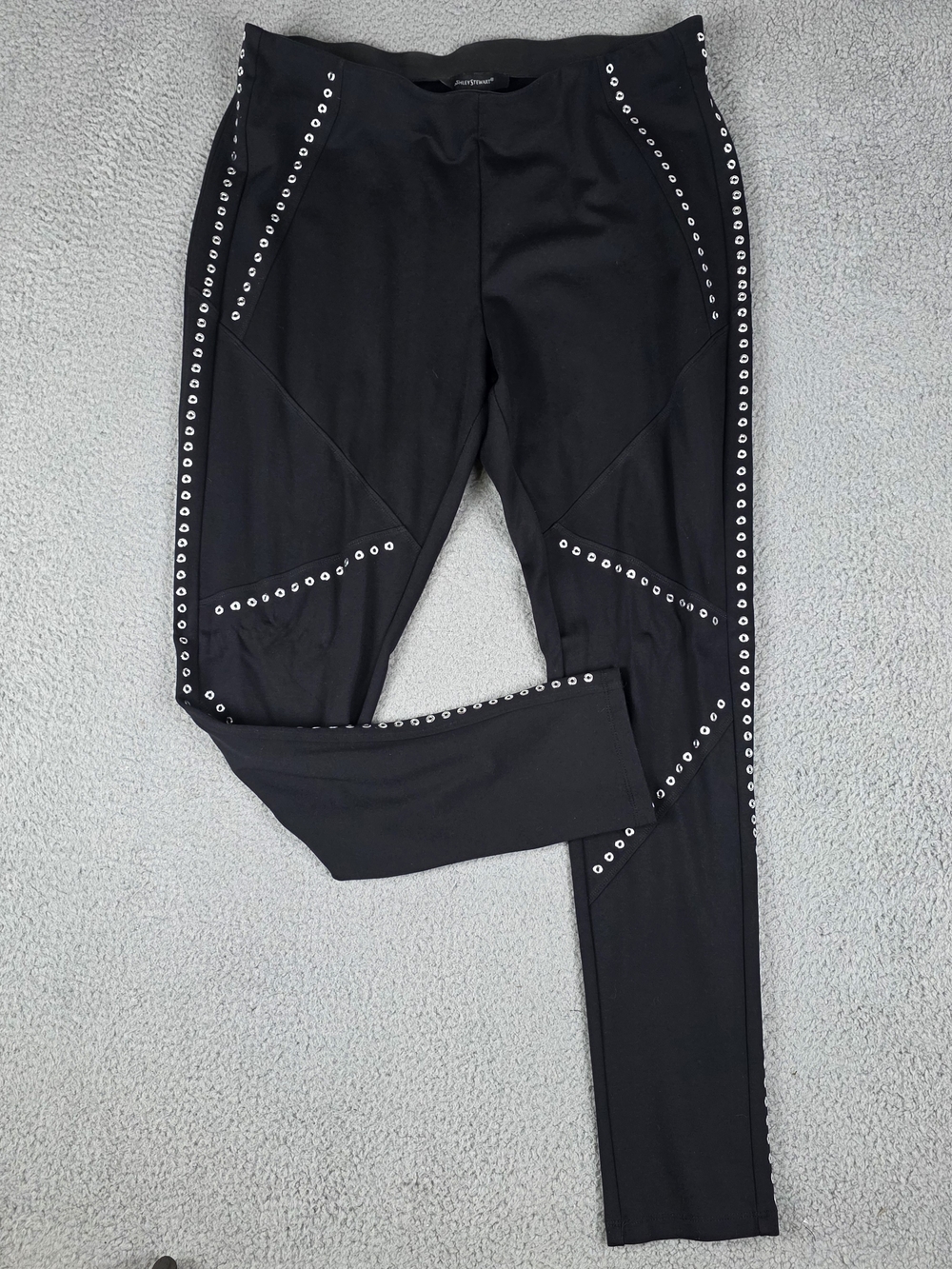 ASHLEY STEWART Leggings Black Silver Grommet Trim Sz 18-20 Stretch Ankle Pants